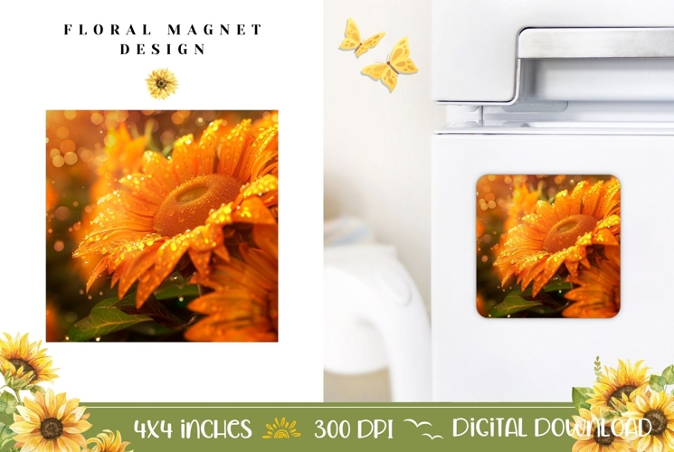 Flowers Magnet PNG, Sunflowers Magnet Sublimation