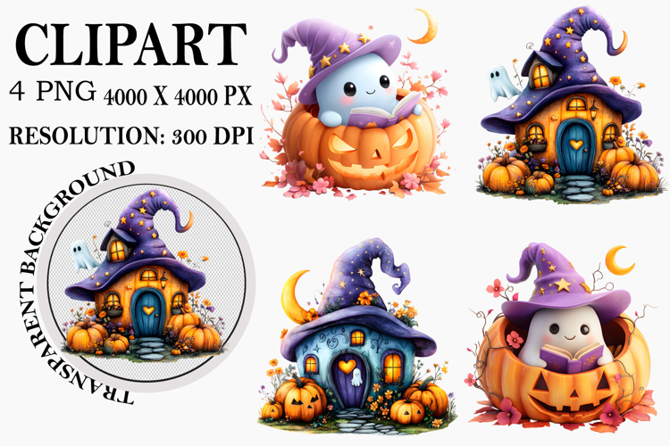 Watercolor Ghost Pumpkin Clipart
