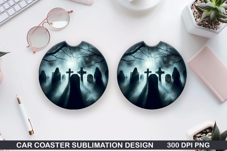Cemetery Car Coaster Sublimation | Halloween Coaster PNG