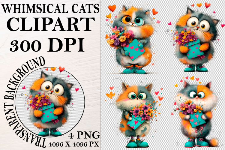 Whimsical Cats Clipart Watercolor png