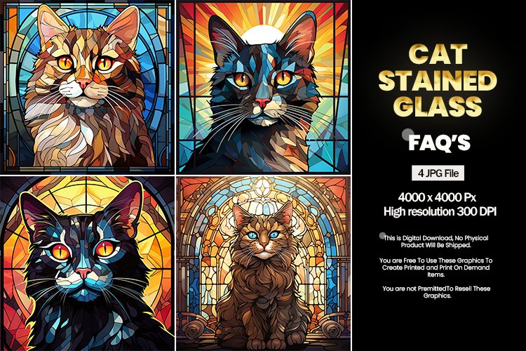Cat Stained Glass Square Coaster - 04 Variations