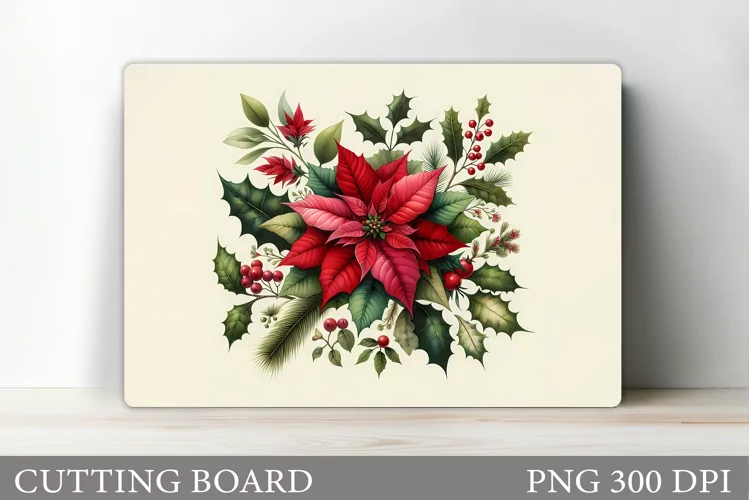 Poinsettia Cutting Board. Christmas Cutting Board Design