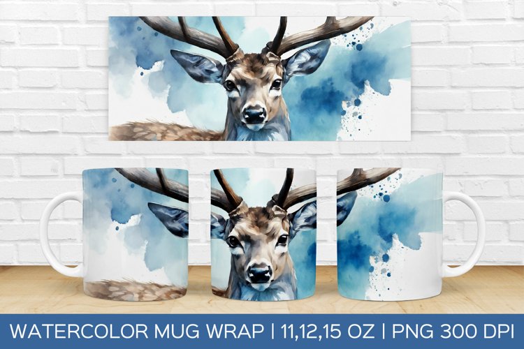 Watercolor Deer Mug Wrap|Christmas Sublimation Design