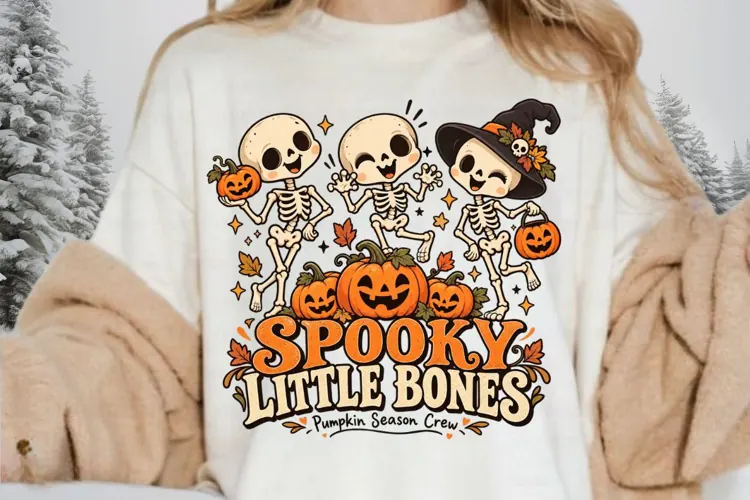 Halloween Skeleton PNG Spooky Little Bones Pumpkin Season