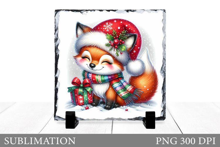 Christmas Fox Sublimation. Christmas Fox Slate Design