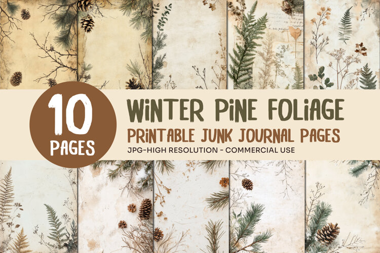 Winter Pine Foliage Junk Journal Pages example image 1