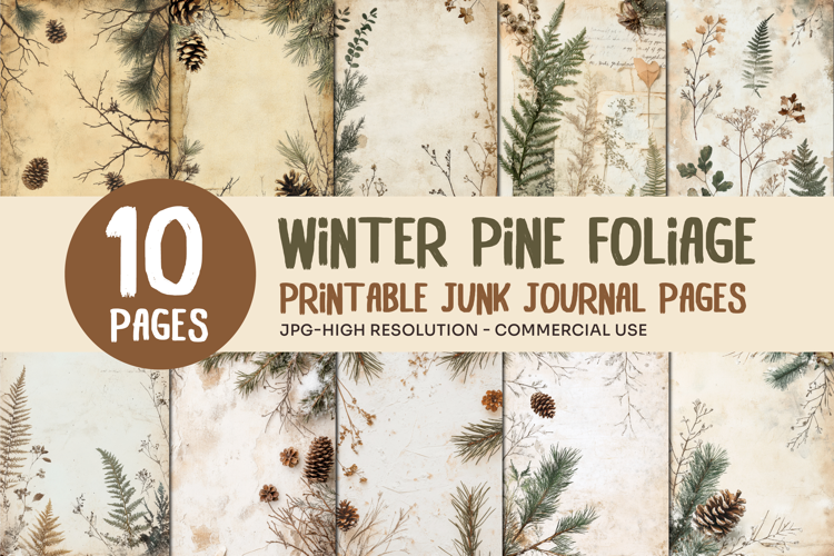 Winter Pine Foliage Junk Journal Pages