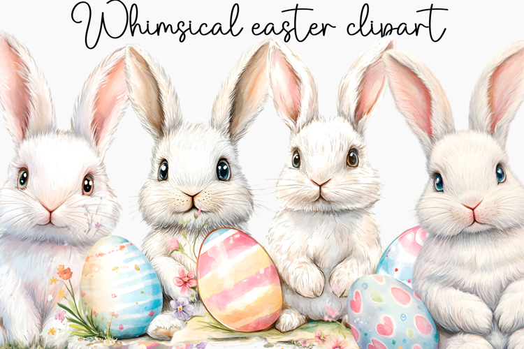 Whimsical Bunny Easter Clipart, Watercolor Easter Bunny PNG