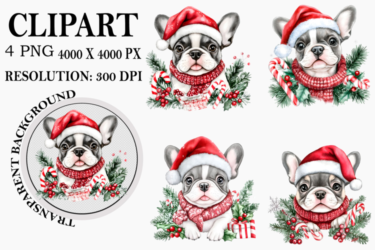 Whimsical Christmas Peeking Dog Clipart Watercolor PNG