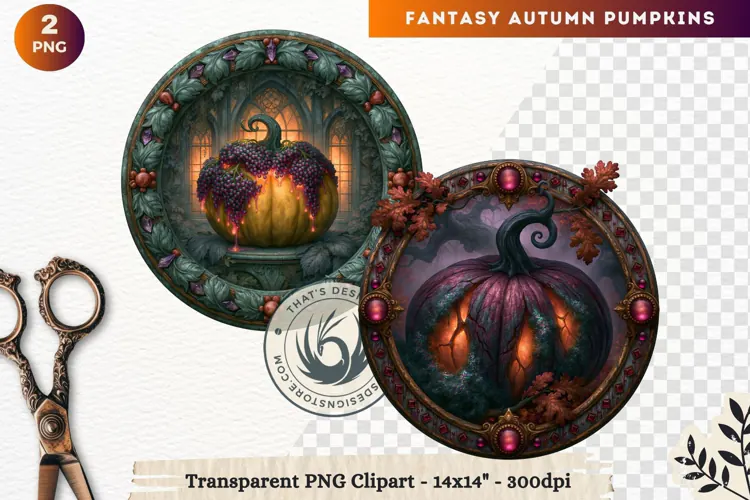 Fantasy Autumn Pumpkins Dark Gothic Clipart sublimation