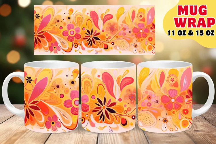 Whimsical Floral Fantasies: Colorful Mug Wrap