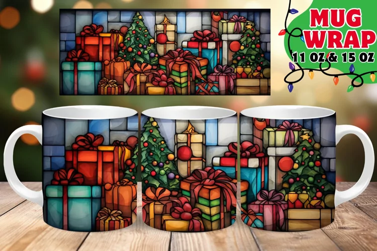 Christmas Stained Glass Charm 11oz 15oz Mug Wrap