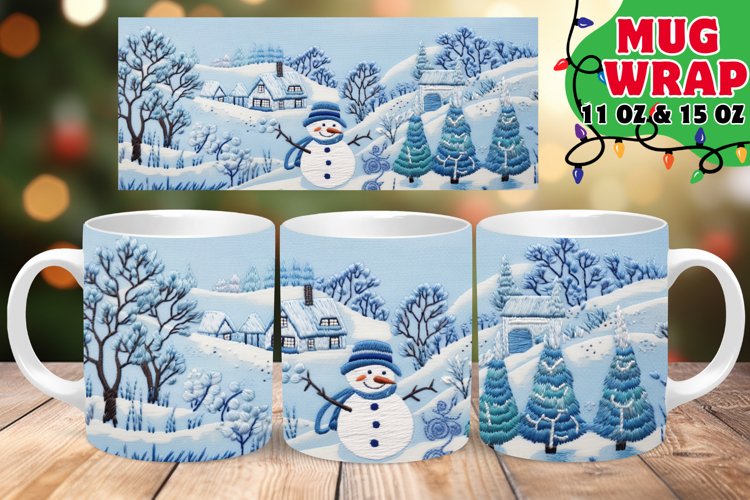 3D Embroidered Snowman Winter Bliss 11oz Mug example image 1