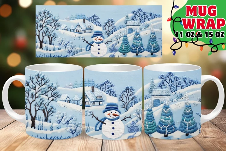 3D Embroidered Snowman Winter Bliss 11oz Mug
