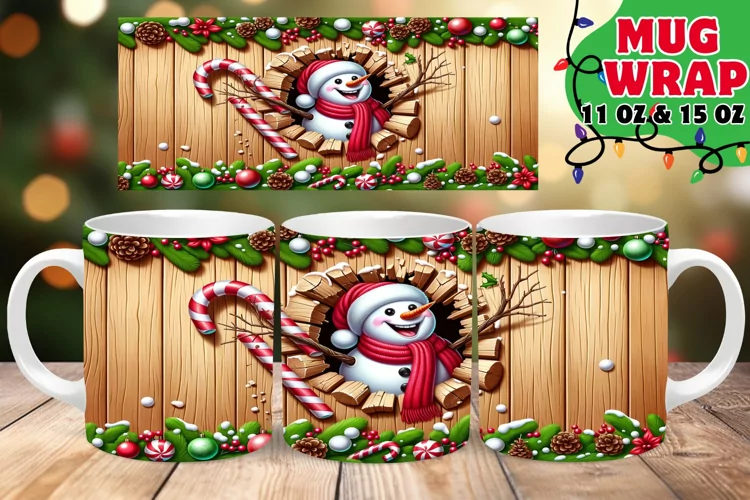 Christmas 3D Cartoon Lark Mug Wrap 15oz Art