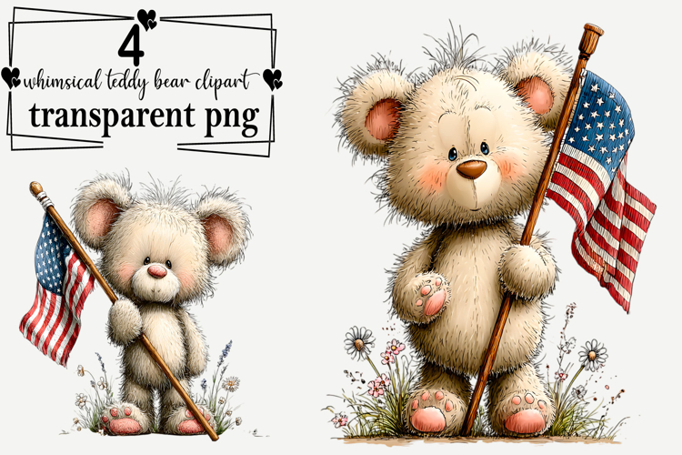 Whimsical Teddy Bear Clipart Watercolor PNG example image 1