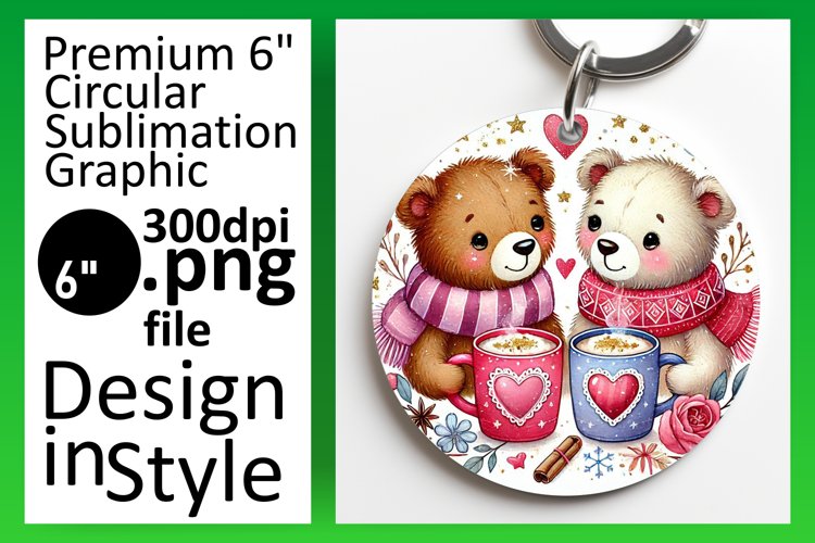 Vibrant Round Design Keychain Artwork , Valentine Bear