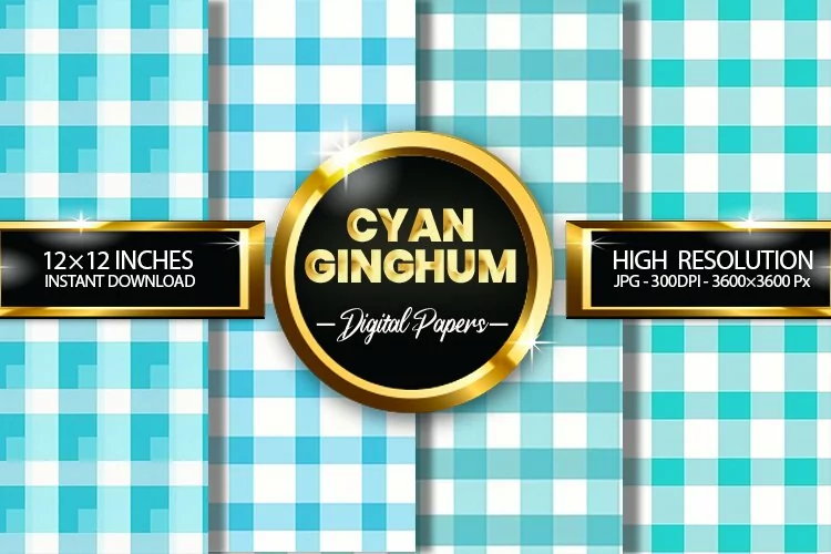 Cyan Gingham Digital Papers - 04 Variations