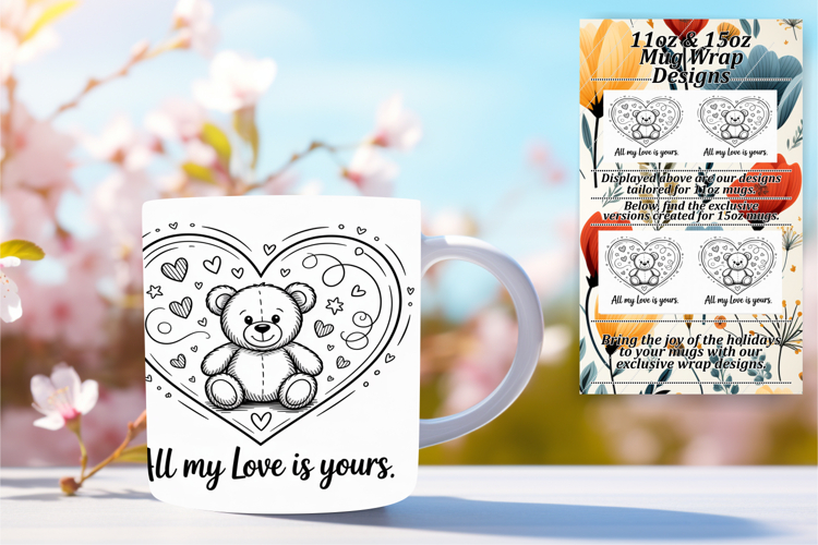 Artistic 15oz Mug Wrap Png Design , Valentines Day