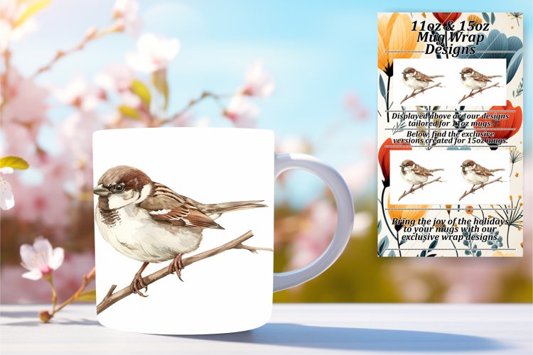 Birds on Branches Watercolor 11oz/15oz Mug Wrap example image 1