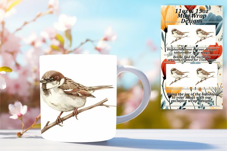 Birds on Branches Watercolor 11oz/15oz Mug Wrap
