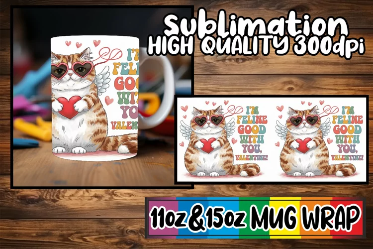 Gentle smiles 11oz 15oz sublimation wrap, Valentines Cat