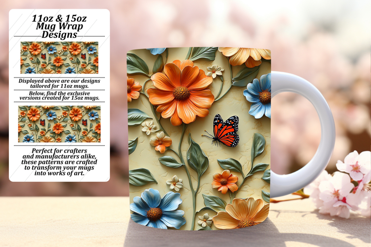 VIVID 15oz Mug Wrap PNG Template , 3D Flower
