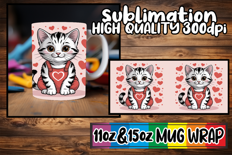 Heartfelt dreams sublimation mug wrap, Valentines Cat