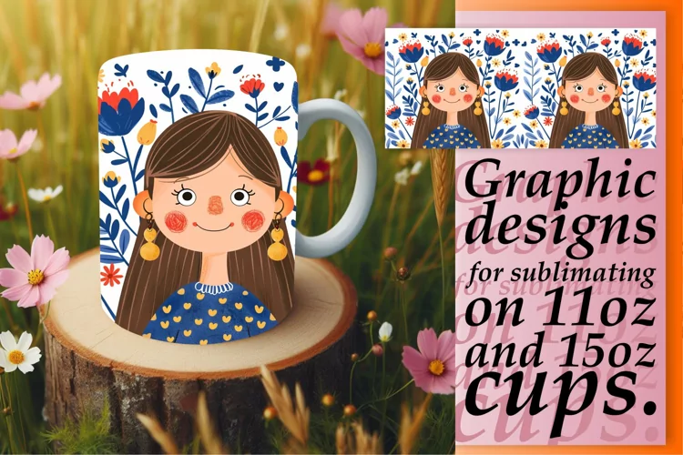 Artistic Female Mug Wrap with Floral Design 11oz/15oz