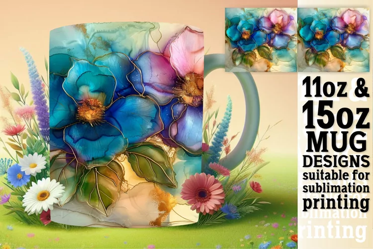 Enchanting Flower Pattern Mug Wrap: 3D Sublimation