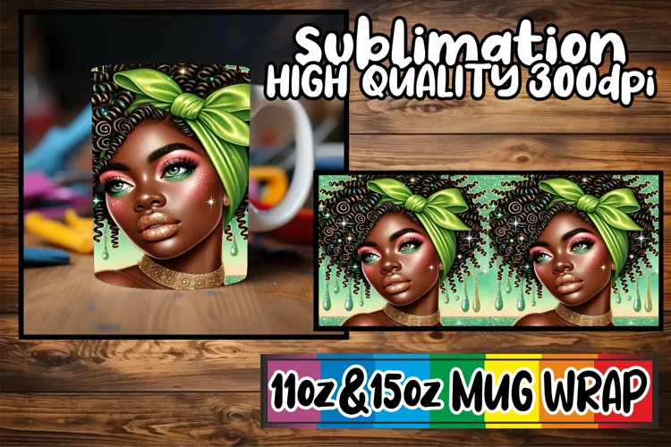 Radiant sunsets 11oz 15oz sublimation wrap, Afro Girl