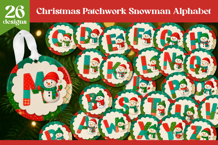 Christmas Patchwork Snowman Alphabet | Ornament Sublimation