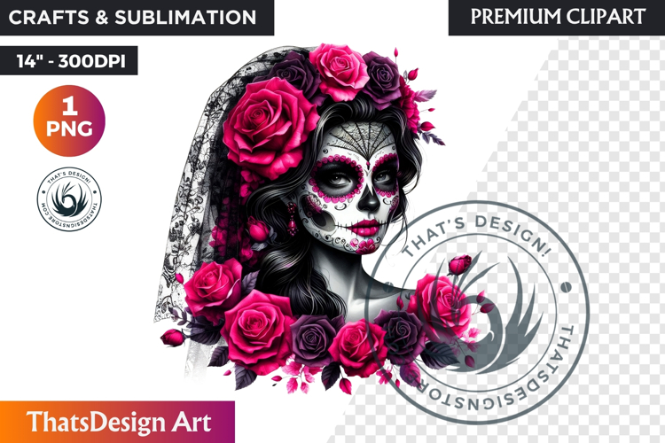 Floral Vibrant la catrina Day of Dead Clipart Sugar skull