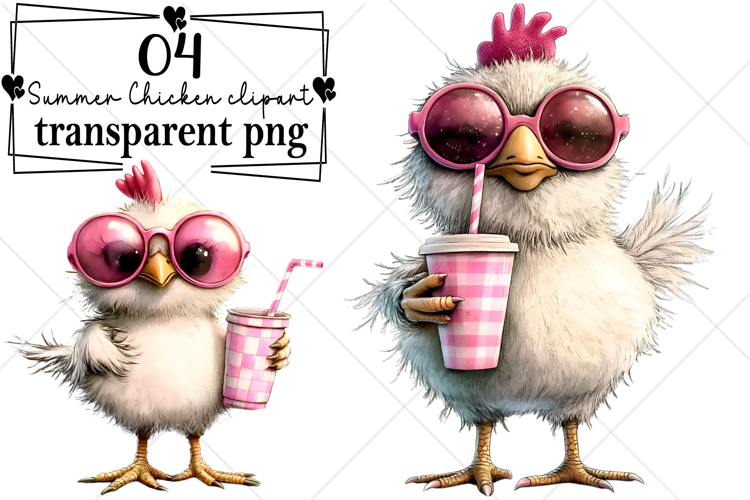 Whimsical Summer Chicken clipart Watercolor PNG