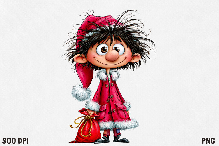 Whimsical Christmas Character Clipart PNG, Cute Holiday example image 1