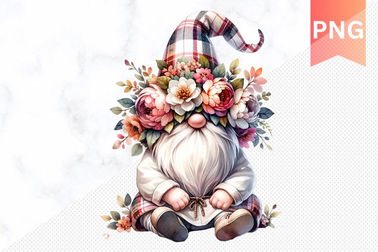 Floral Gnome Sublimation - Gnome Clipart Design
