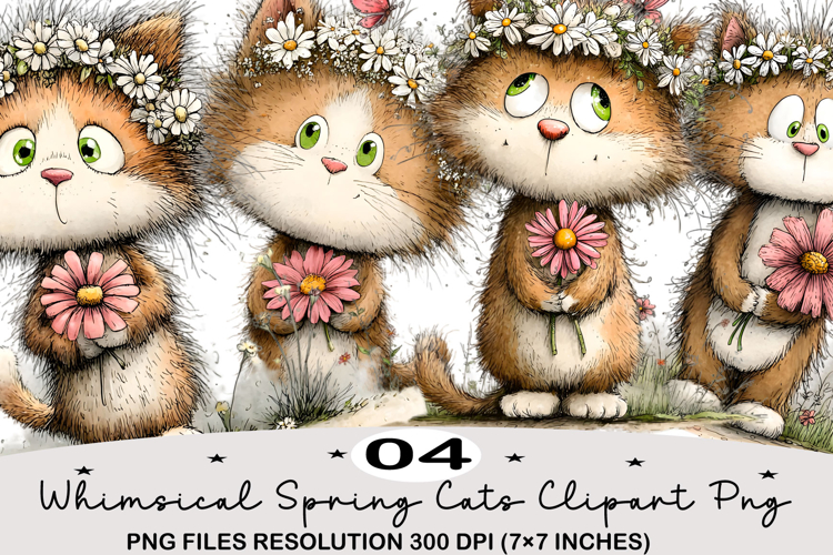 Whimsical Spring Cats Clipart Png Spring PNG