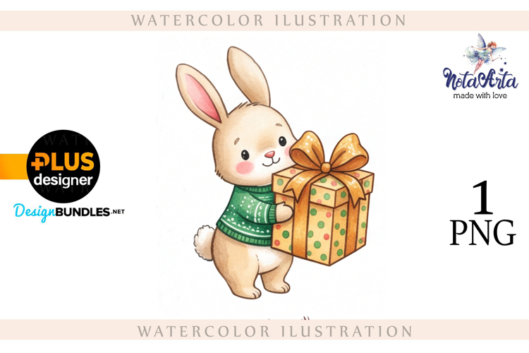 Christmas Bunny in Watercolor Style