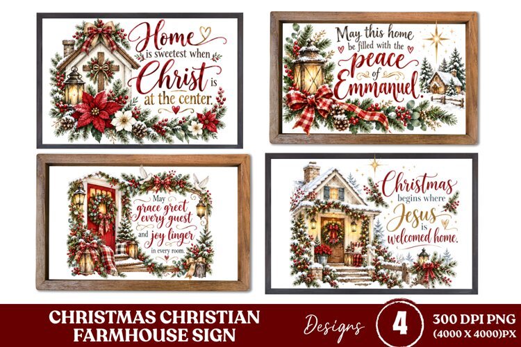 4 Christian Christmas Farmhouse Sign PNGs, 4 Rustic Christma example image 1
