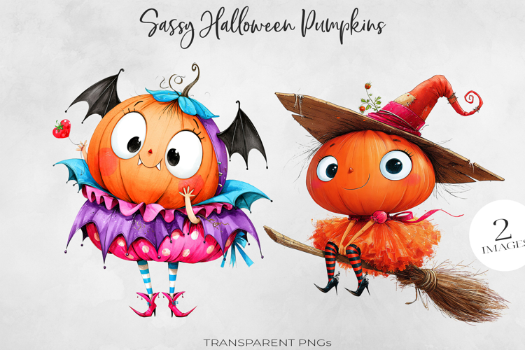 Sassy Halloween Pumpkin Clipart 2 PNGs