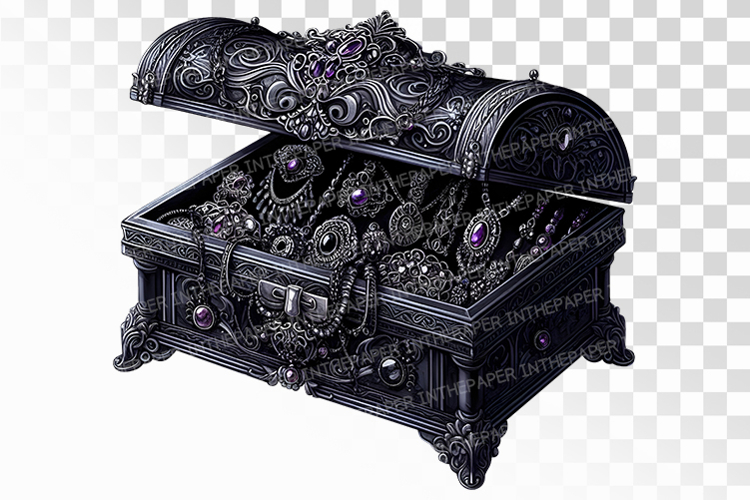 Gothic Black Jewelry Box Ornate Halloween PNG