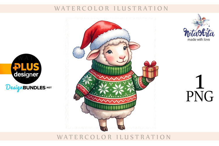 Christmas Sheep in Watercolor Style example image 1