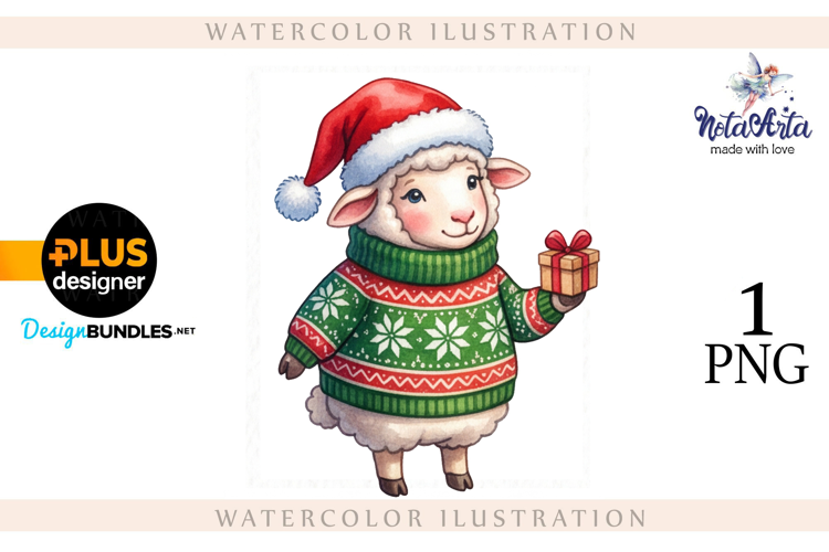 Christmas Sheep in Watercolor Style