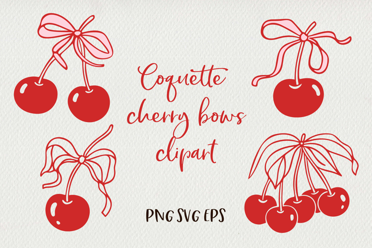Coquette Cherry Bows Clipart | Cute Fruit Ribbon SVG PNG