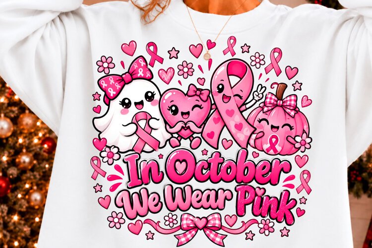 In October We Wear Pink Cute Awareness PNG New Year T-shi example image 1