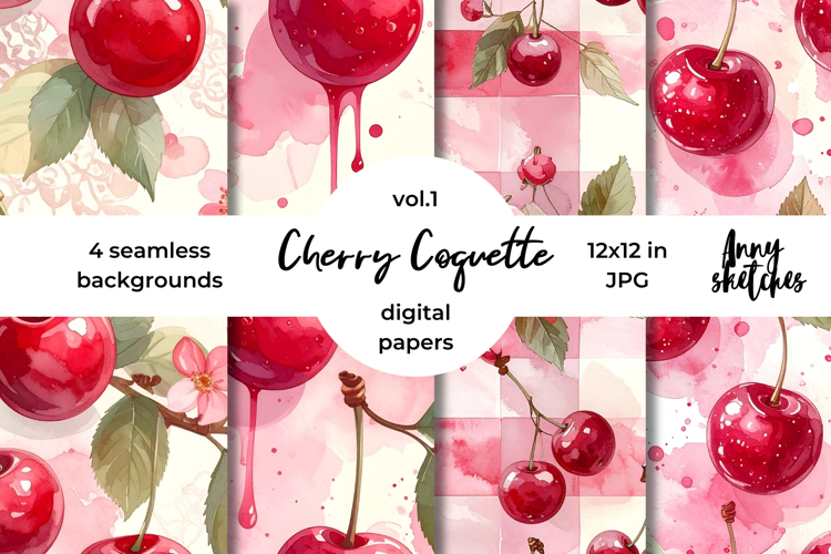 Cherry Coquette Digital Paper Cute Floral Seamless Pattern