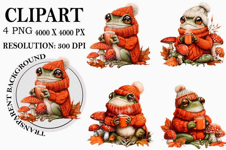 Whimsical Fall Autumn Mushroom Clipart Watercolor PNG