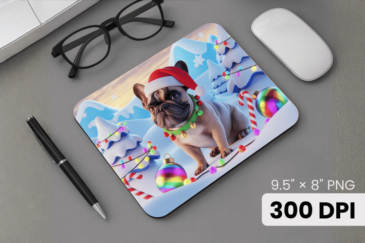 Winter Dog Christmas PNG, Icy Tree Mouse Pad Design