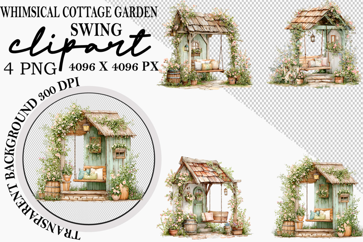 Whimsical Cottage Garden Swing Clipart Png