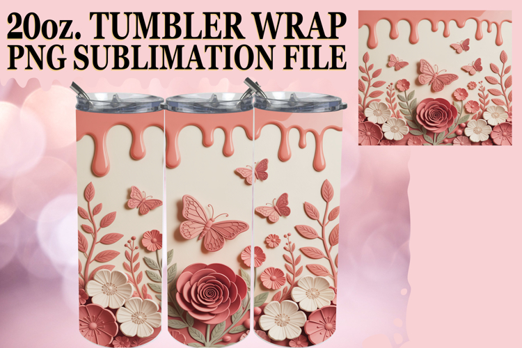 Heartfelt dreams 20oz tumbler wrap, 3D Flowers